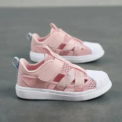 Girls Anti-slip Soft Bottom Children Beach Shoes Shell Head Frame Shoes Middle Large Children Casual Style Magic Strap