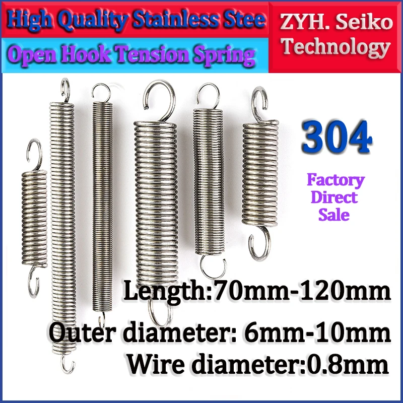 

Tension spring Wire diameter 0.8mm 304 Stainless Steel S Hook Round hook Coil Pullback Extension Tension metal Spring wire