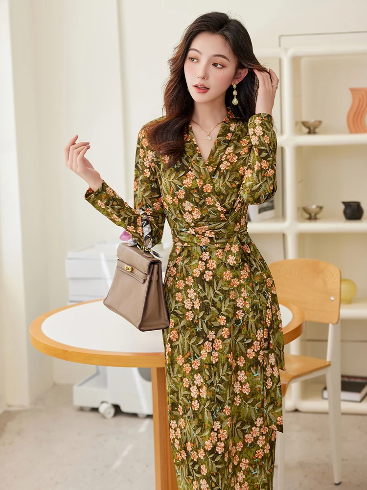 

Miss Wrap Autumn Winter New Arrival Light Maturi Sle Forsythia Tea Floral Wrap Dr Slimming Meat Concealing Women's Dr