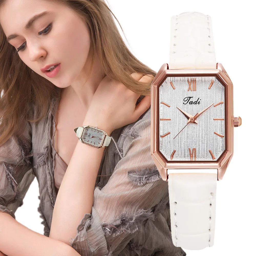 

Luxury Fashion Women Watches Shining Dial Design Qualities Ladies Quartz Wristwatches Retro Rectangle Female Leather Clock Gifts