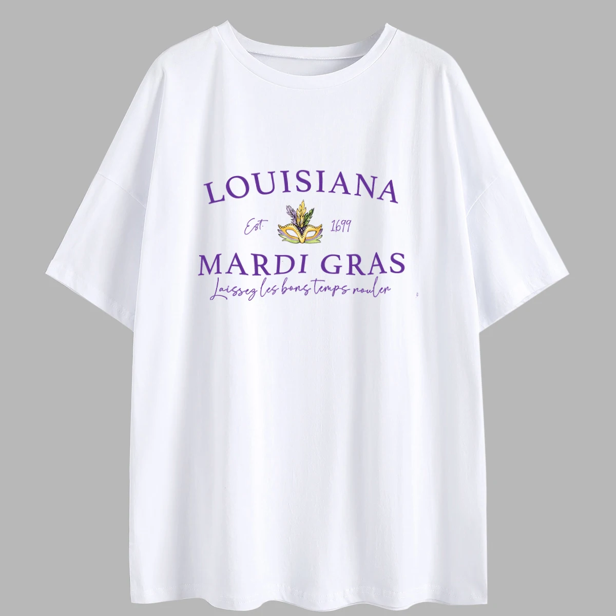 Louisiana Mardi Gras est 1699 Oversized T-Shirt Mardi Gras Loose Tee Women Trendy Casual cotton Aesthetic Top