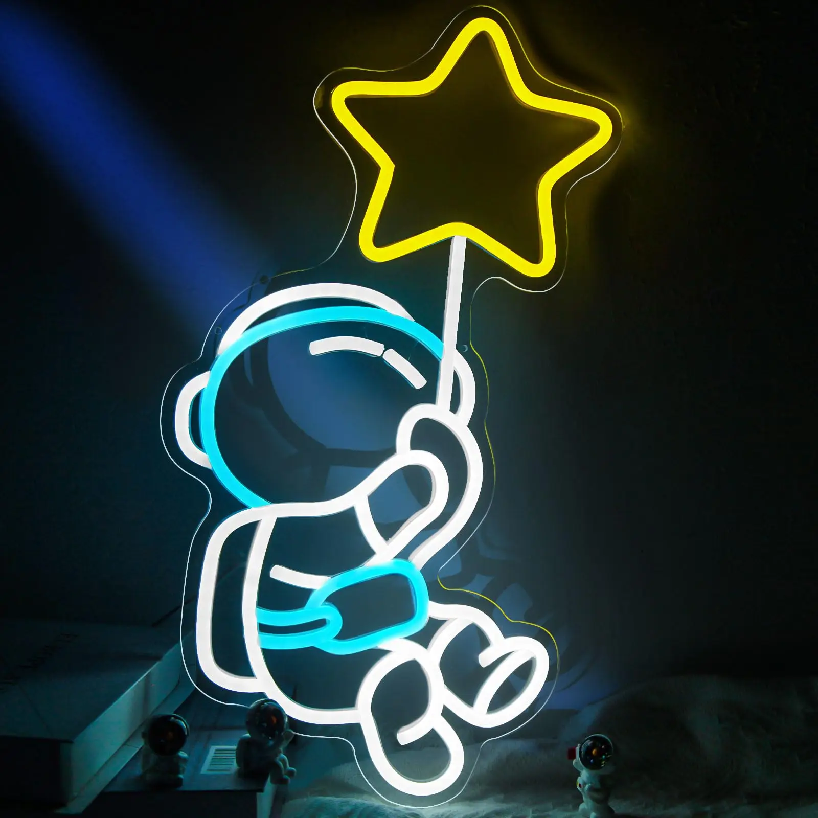 Astronaut Star Neon Sign Spaceman Light Dimmable Astronaut Lights Space Decor for Boys Christmas Gift, Kids, Game Room, Man Cave