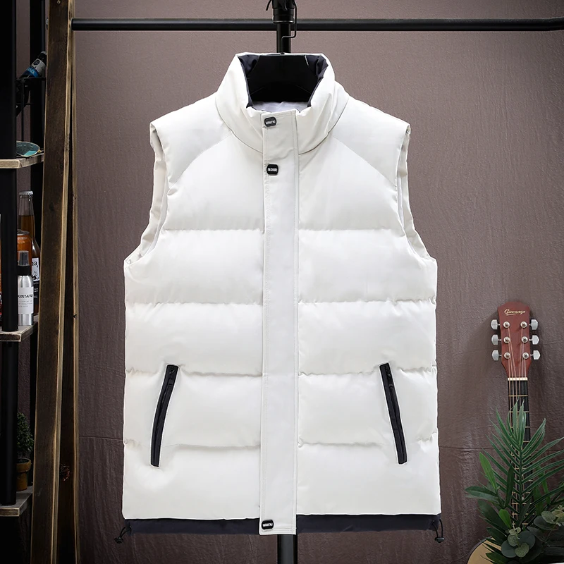 Gilet monochrome pour hommes, manteau sans manches, épais et chaud, grande taille, version coréenne de la marque tendance, automne et hiver 2024