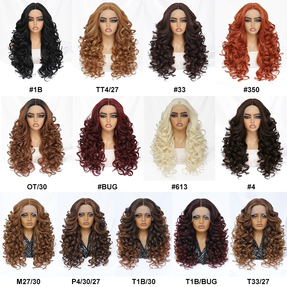 24 Inch Synthetic Lace Front Wigs For Afro Women Curly Afro Lace Front Wigs for Black Women High Temperature Fiber Wigs