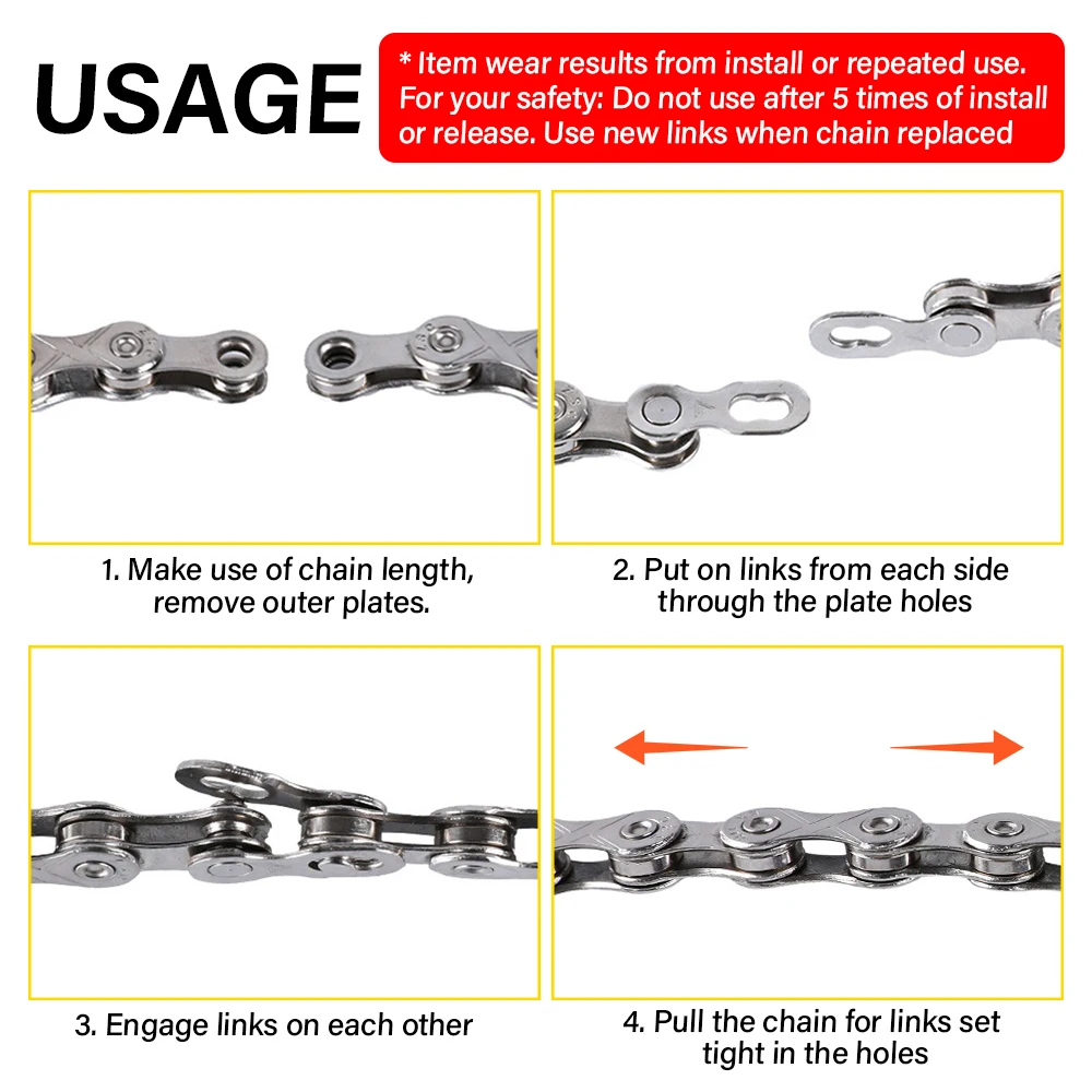 6pcs Bicycle Chain Connector Quick Release Link  High Carbon Steel Anti-Rust Electroplating for 6/7/8S Bike Easy Install Durable