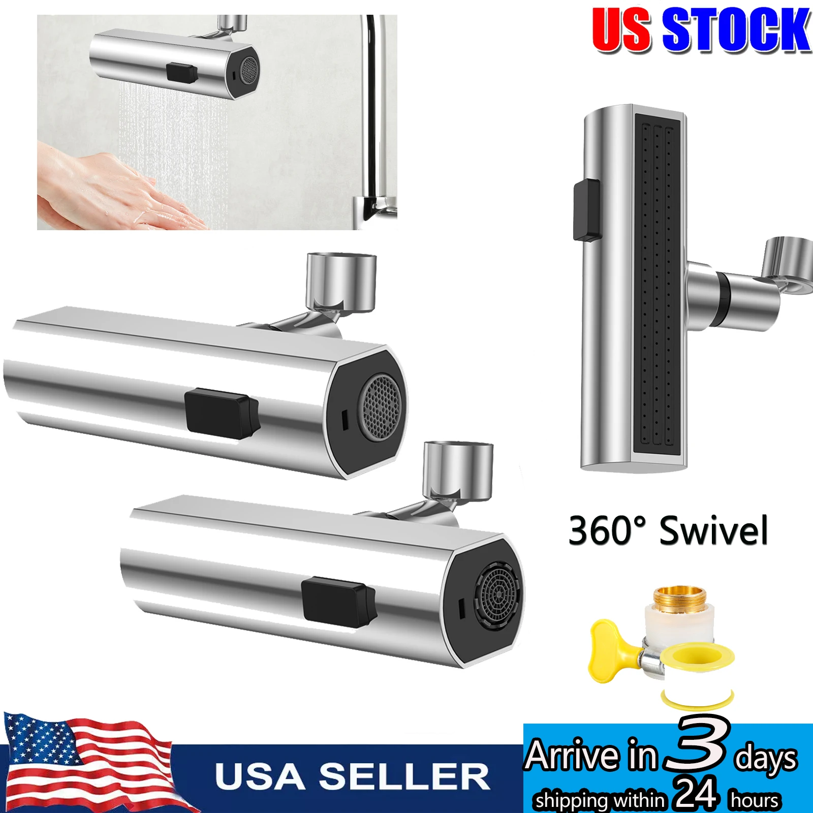 Waterfall Kitchen Faucets 3 in 1 360° Swivel Water Tap Kitchen Sink Faucet  Kitchen Sink Tap Adapter Kitchen Accessories