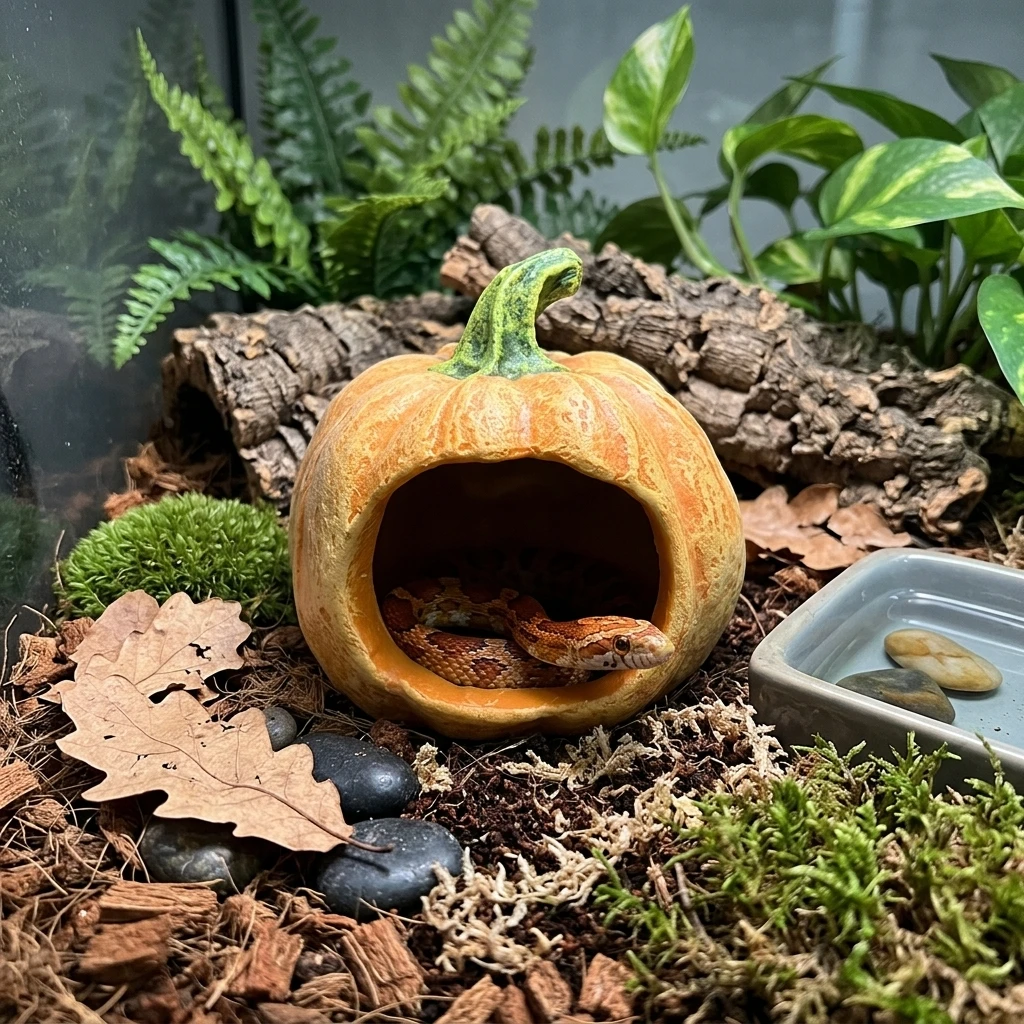 Reptile Hideout Resin Pumpkin Cave Anti-Slip Bottom for Terrarium Decor Leopard Gecko Corn Snake Lizard Habitat Accessories