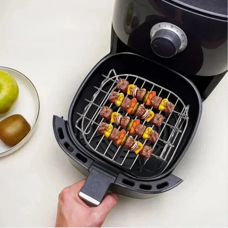 

Air fryer grill with 4 grilles, stainless steel double-layer steaming rack, square barbecue rack, fish grill, toast noodles