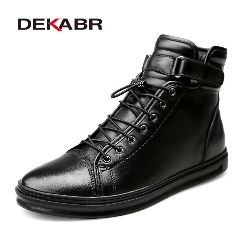 DEKABR-Botas artesanais de couro genuíno masculino, pele quente, confortável, botas de neve, botas de motocicleta, moda, tamanho 38-48, inverno