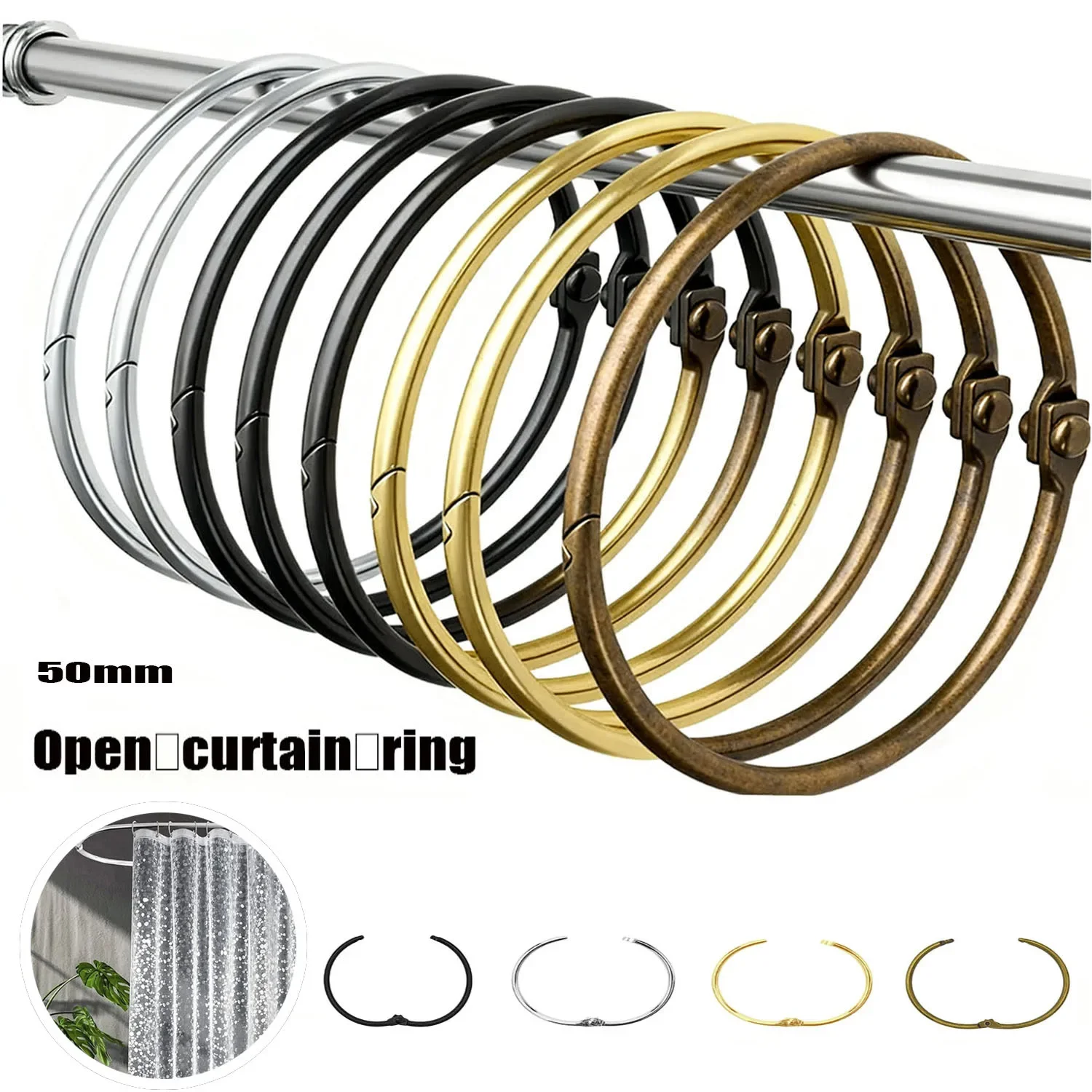 5-30pcs Shower Curtain Sliding Rings Curtain Hooks Round Rod Clips Metal Shower Curtain Rings Bathroom Accessories