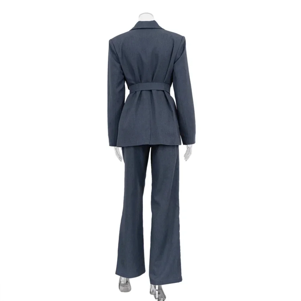 2024 Sloid Color Casual Waisted Blazer and Pants Suit Turndown Collar Three Button Jacket and Pant Women Suit Two Piece Outfits