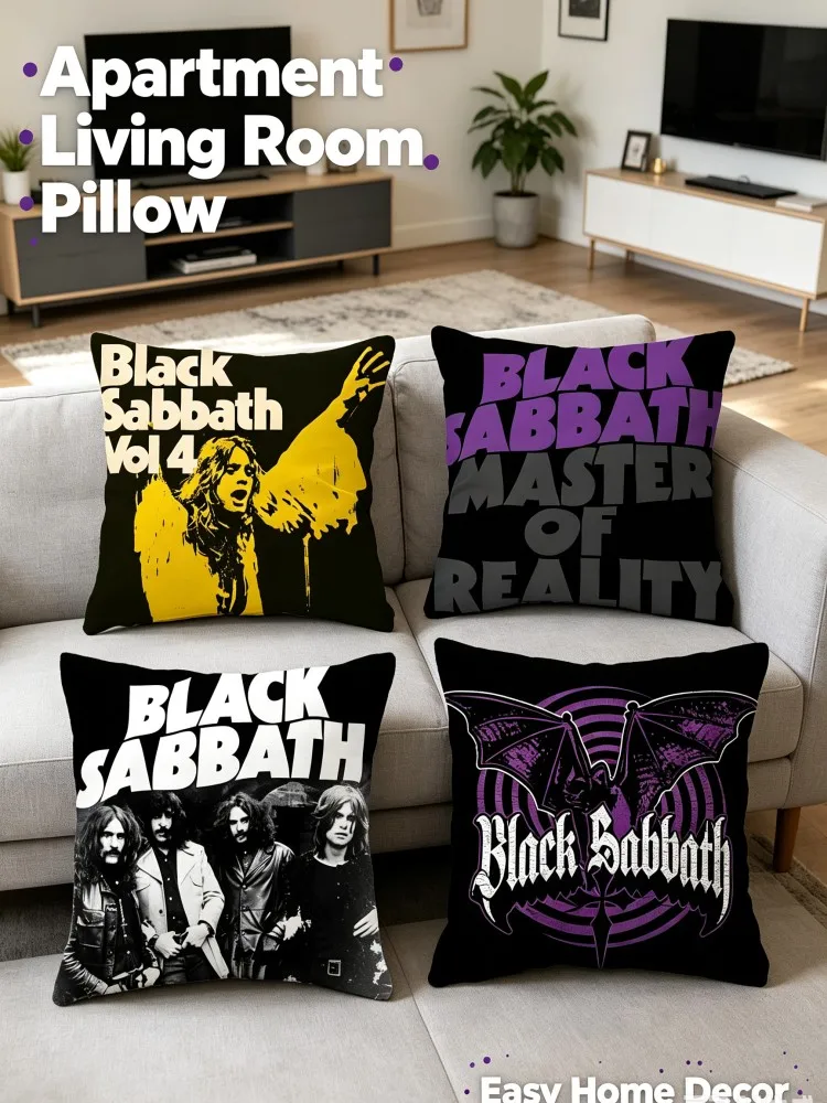 Black Sabbath Heavy‑Metal Band Pillow Cover, Vintage Album Art Print Square Cushion Case, Soft Polyester Decorative Pillowcase w