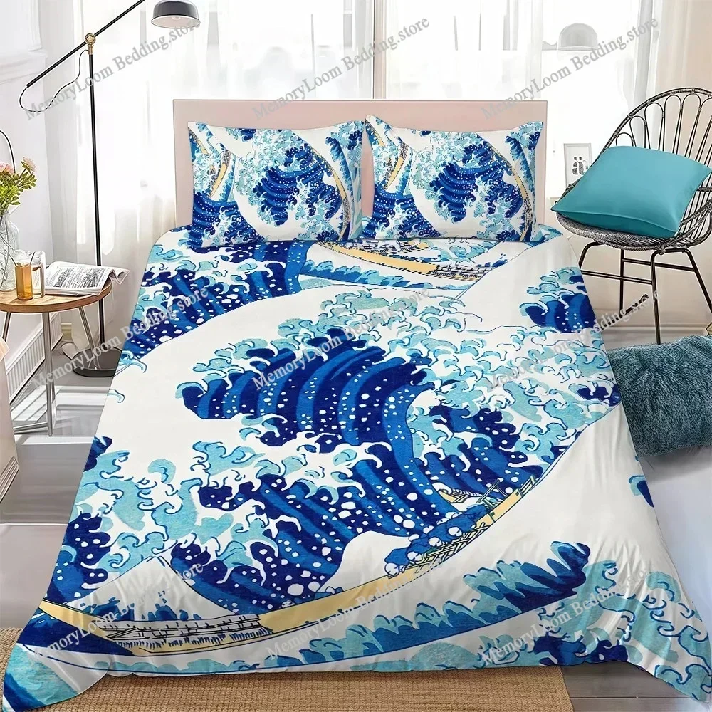 

Sea Wave Japanese Style Duvet Cover Set Home Style Bedding Soft Laundry Cotton Bed Four Seasons Student Dormitory Home Textile02