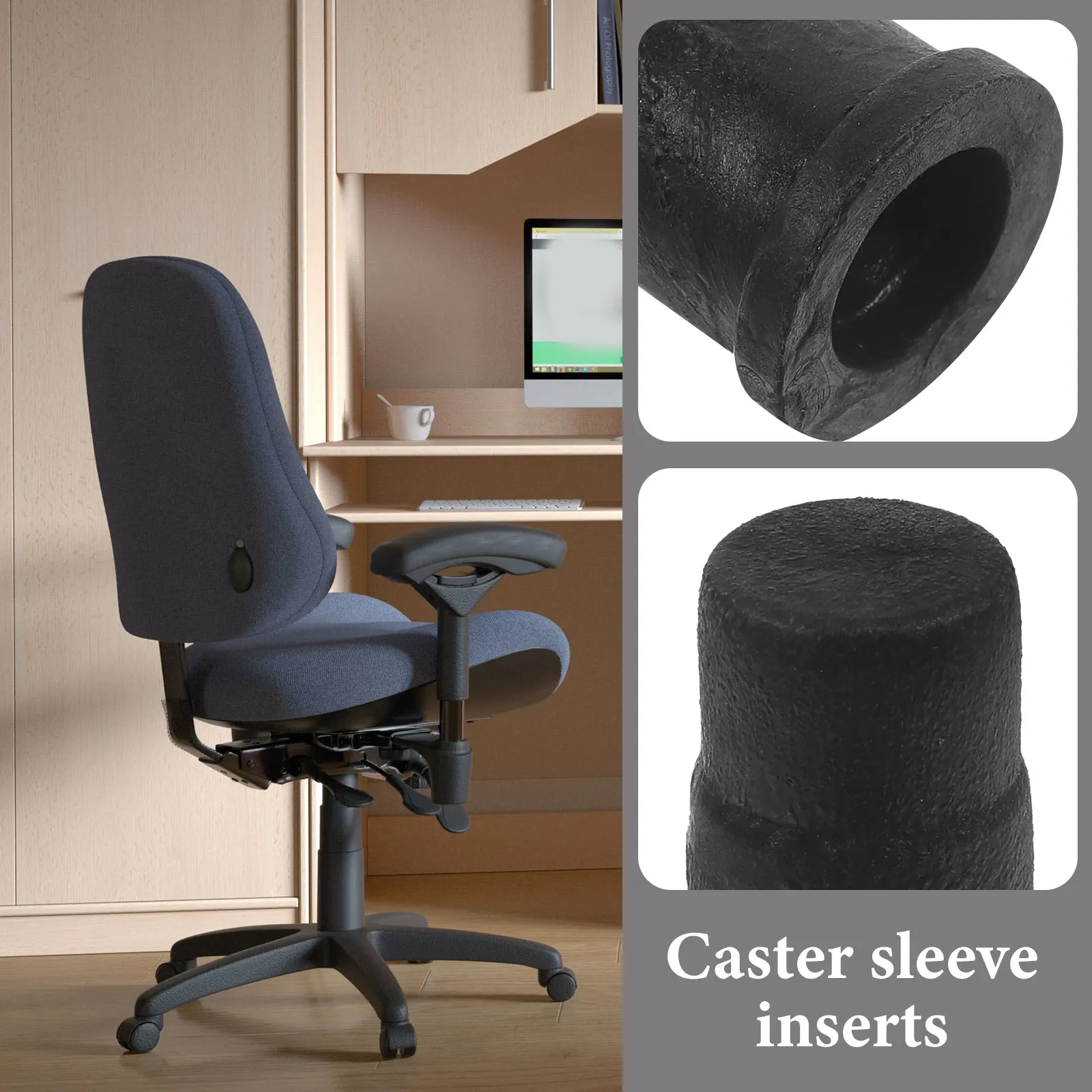 

20pcs Caster Socket Inserts Abs Wear Resistant Sleeve For Chair Legs Stem Casters niture Replacement Mounting Hammered Black