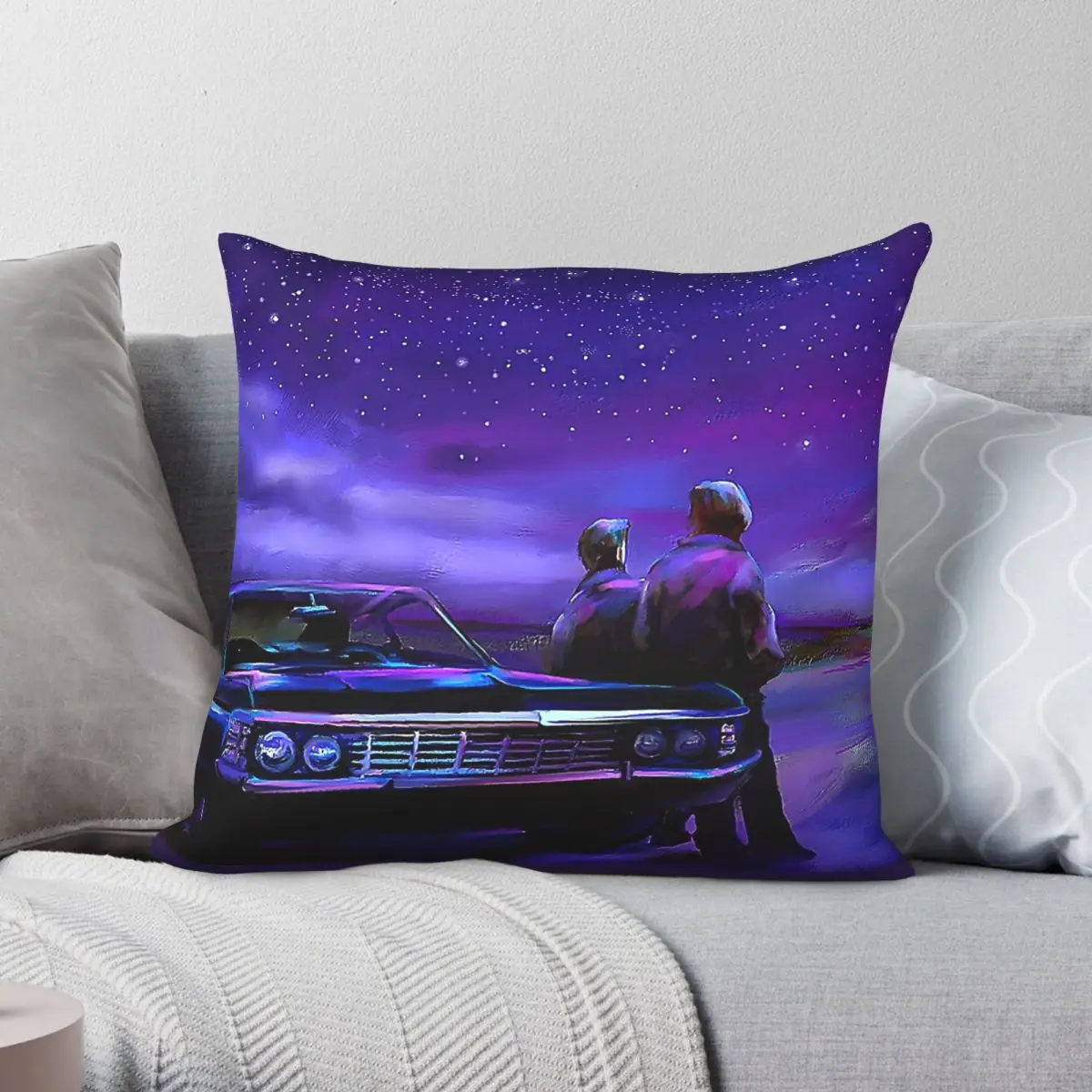 Impala Nights Sam And Dean Square Pillowcase Polyester Linen Velvet Printed Zip Decorative Throw Pillow Bed Cushion Cover 45x45