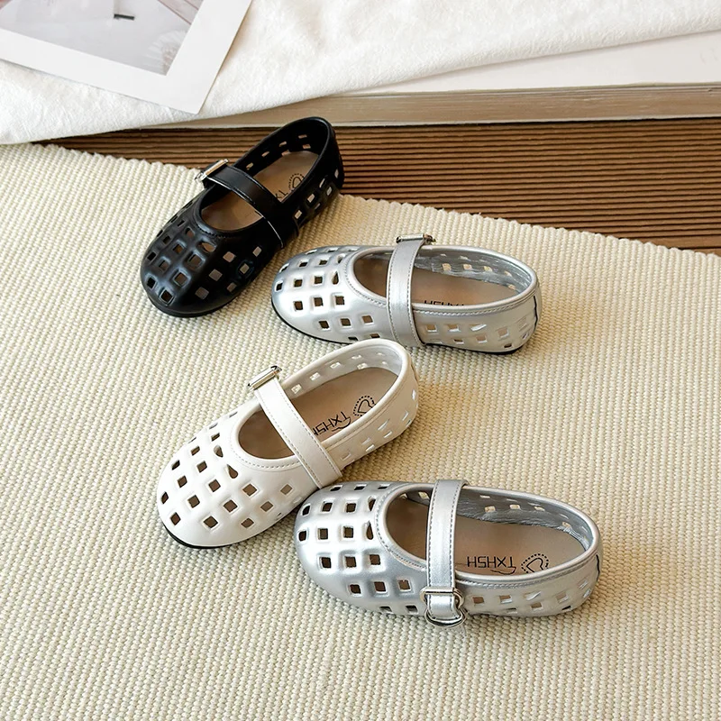 

Kids'Casual Shoes Sandals Solid Color PU Leather Summer Flat Bottom Shoes For Girls Anti-slip Silver White Shoes Size 23-35