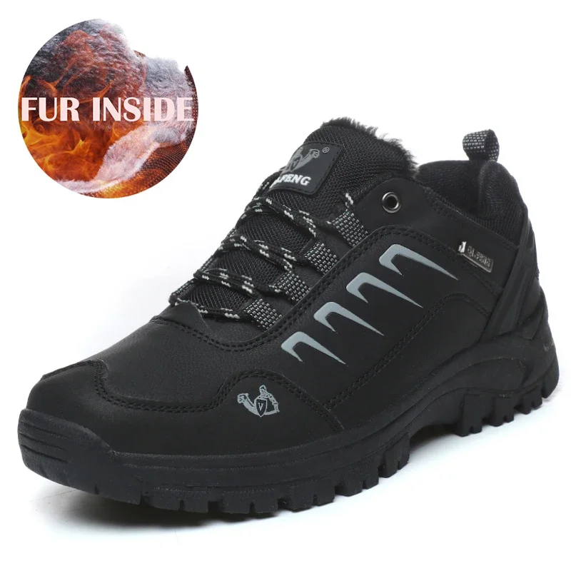 Men Women Black Color Outdoor Sports Casual Shoes Winter Warm Fur Footwear Comfortable Walking Shoe Man Classic Sneaker Big Size