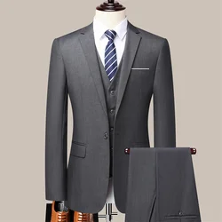 High Quality Solid Color Suit (suit +vest +trousers) 2024 New Men's Fashion Casual Handsome All Fashion Business Three-piece Set