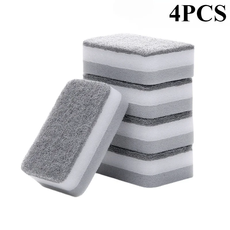 4Pcs Double-sided Cleaning Sponges Wipe Scrubbing Pan Pot Dishwashing Scouring Pad Household Kitchen Tools Tableware Brush