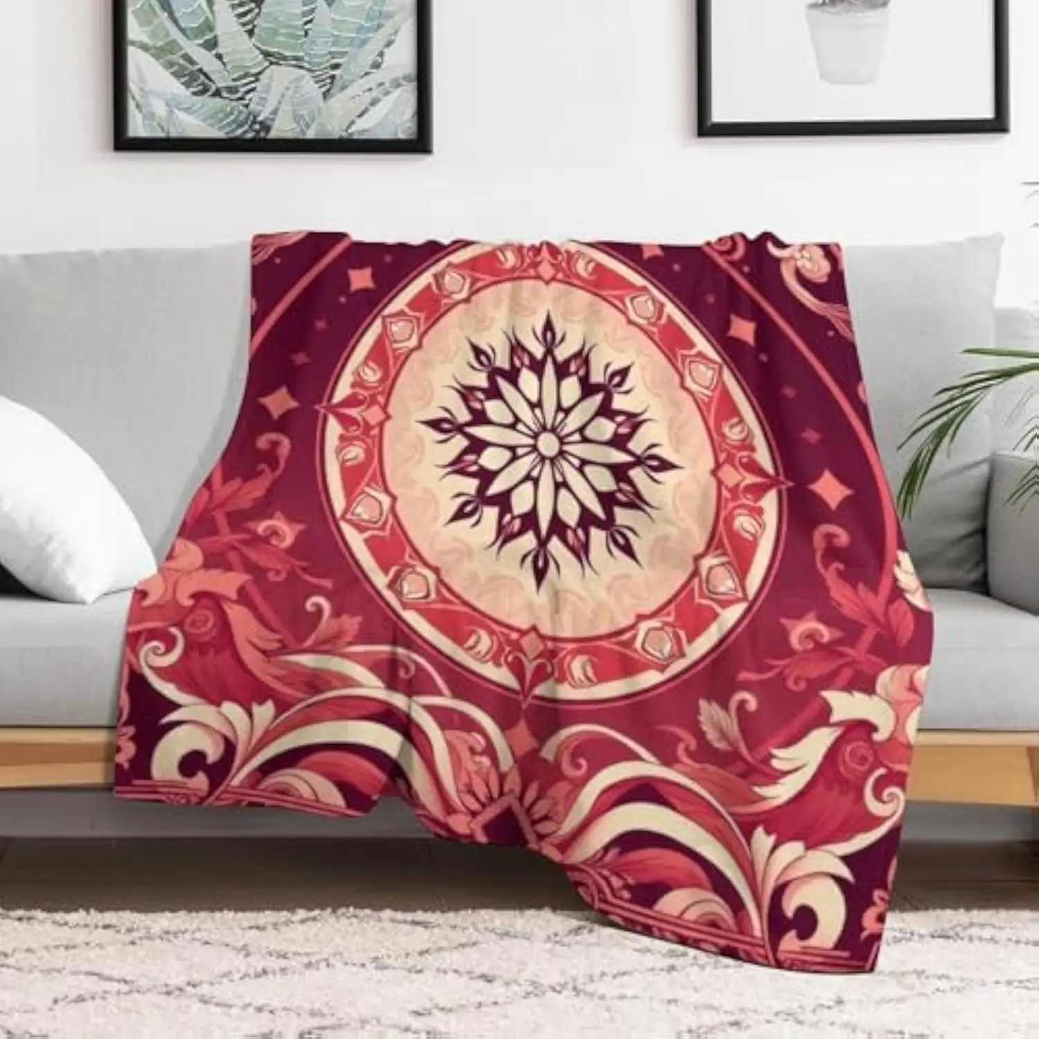 

Ornate Mandala Throw Blanket Soft Flannel Fleece Cozy Decorative Blanket for Bed Sofa Couch All Season
