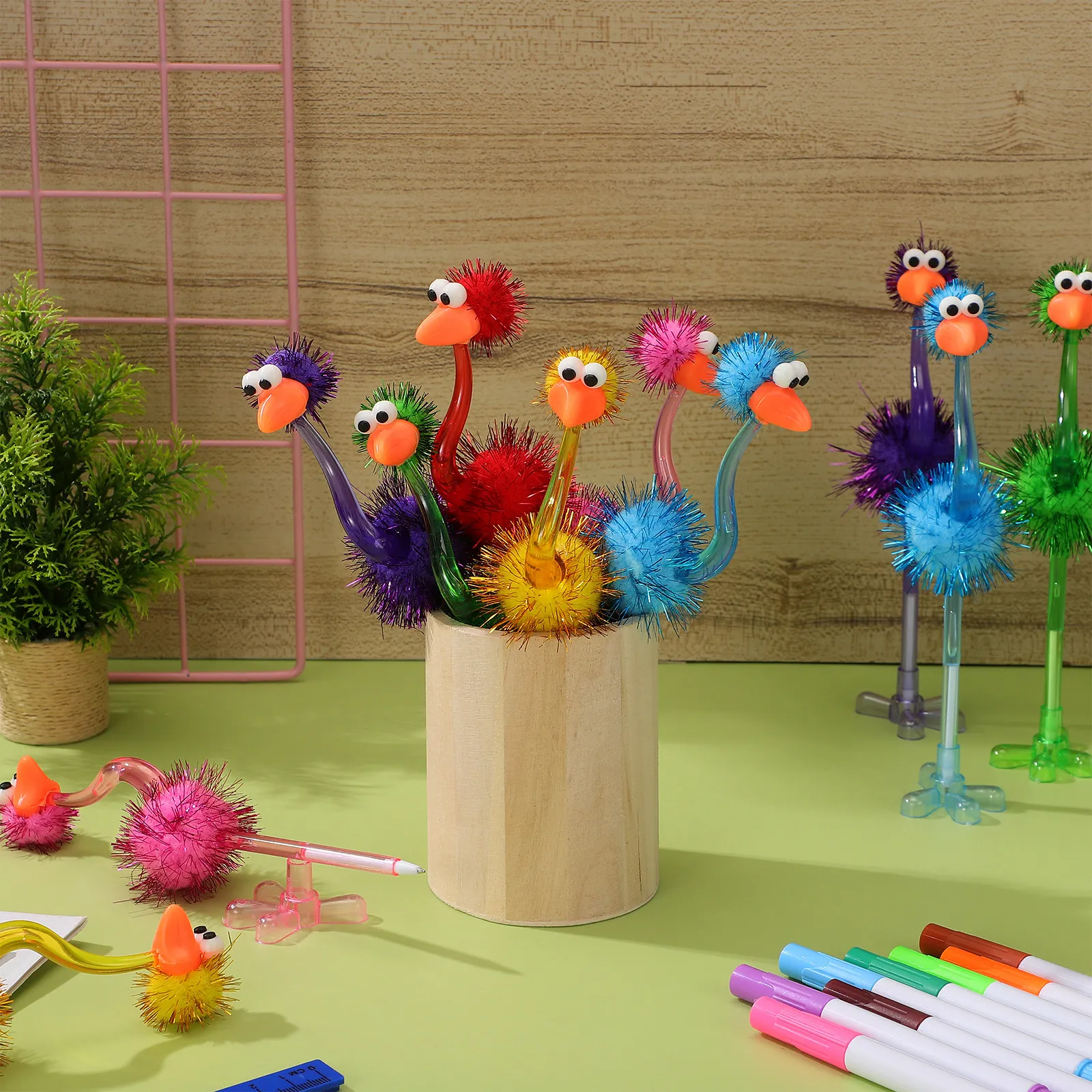 

24Pcs Fun Ostrich-Themed Ballpoint Pens Cartoon Stationery for Kids Students Artists Marking Notes Drawing Coloring