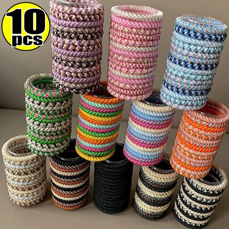 5/10pcs Mixed Colors Elasticity Hair Ties No Damage Ponytail Holders Braided Ties Hair Bands for Women Thick Hair Accessories