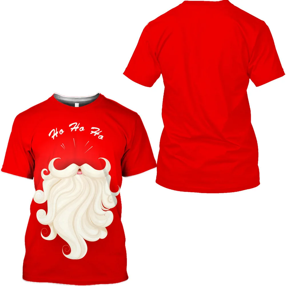 Red Christmas Uniform T-Shirts 3d Santa Claus Print Shirts Oversized Tops Tees Mens Shirt Holiday Casual Harajuku Men's Clothing