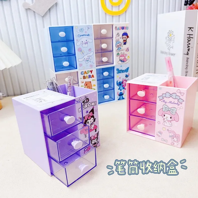 Sanrio Kawaii My Melody Student Pen Holder Kuromi Cinnamoroll Anime Cartoon Fashion Desktop Multi-functional Jewelry Storage Box