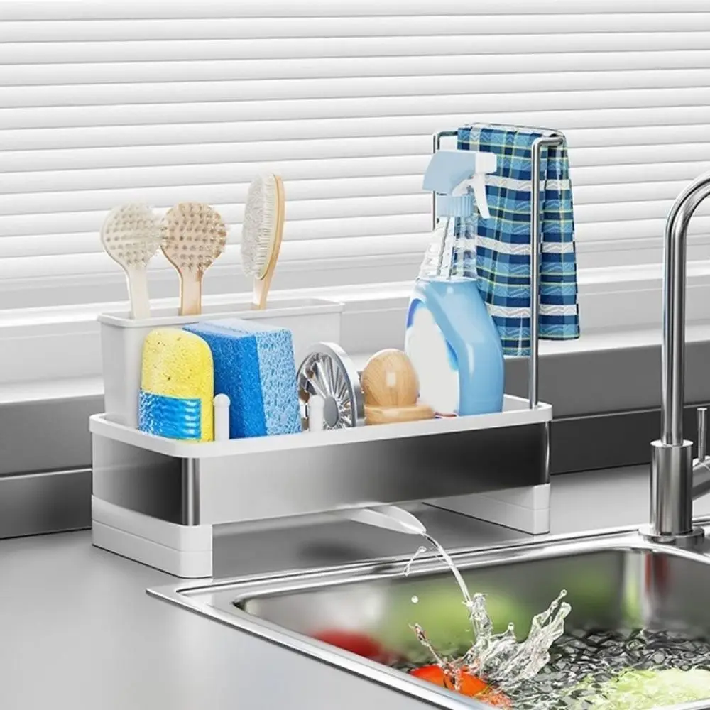

Stainless Steel Sponge Drain Rack Detachable Self-draining Soap Sponge Holder Space Saving Large Capacity Cloth Storage Rack