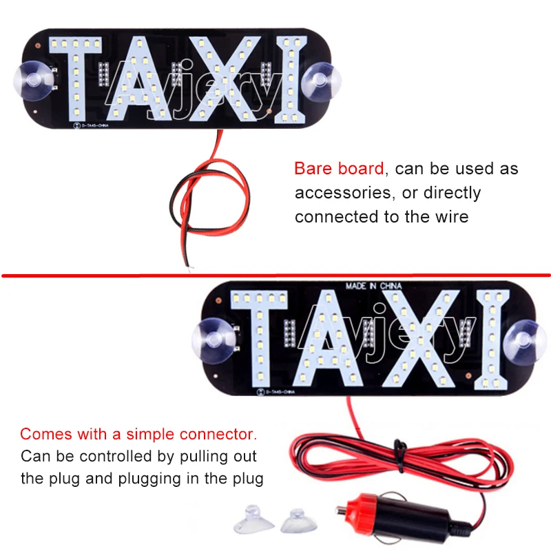 1PCS Super Bright LED Windscree Light Pad TAXI Style For Taxi Driver With 12V Car Charger White Blue Red Green