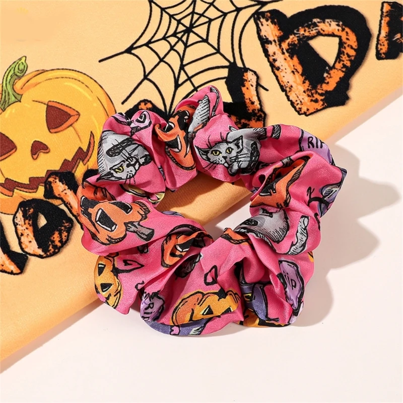 652F Halloween Scrunchies Bí Ngô Tóc Scrunchies Dây Buộc Tóc Co Giãn Mềm Mại Tóc Tóc Scrunchy Dây Phụ Kiện Tóc