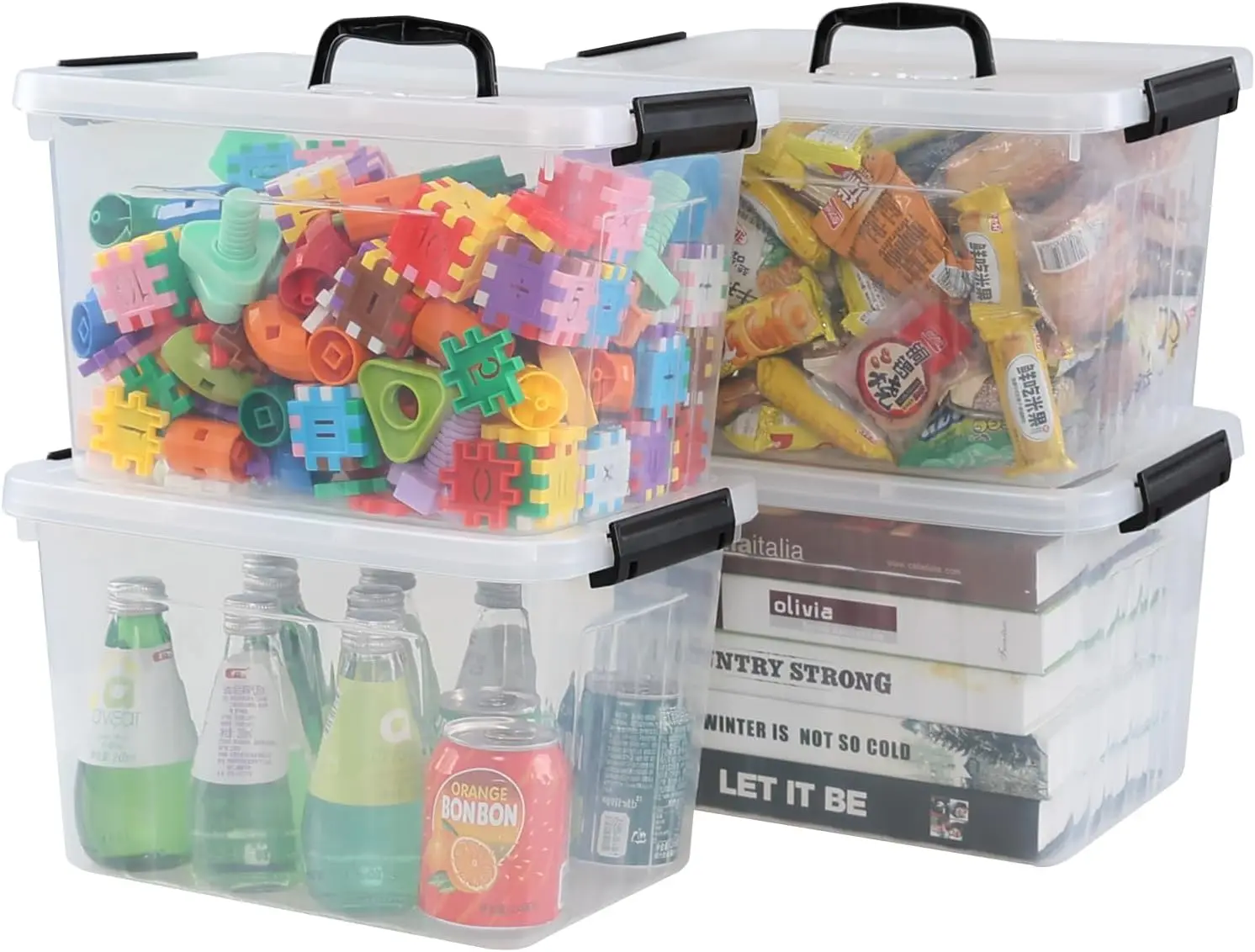 

4 Pa 12 Quart Latching Storage Box With Handle, Clear Lidded Tote Bin
