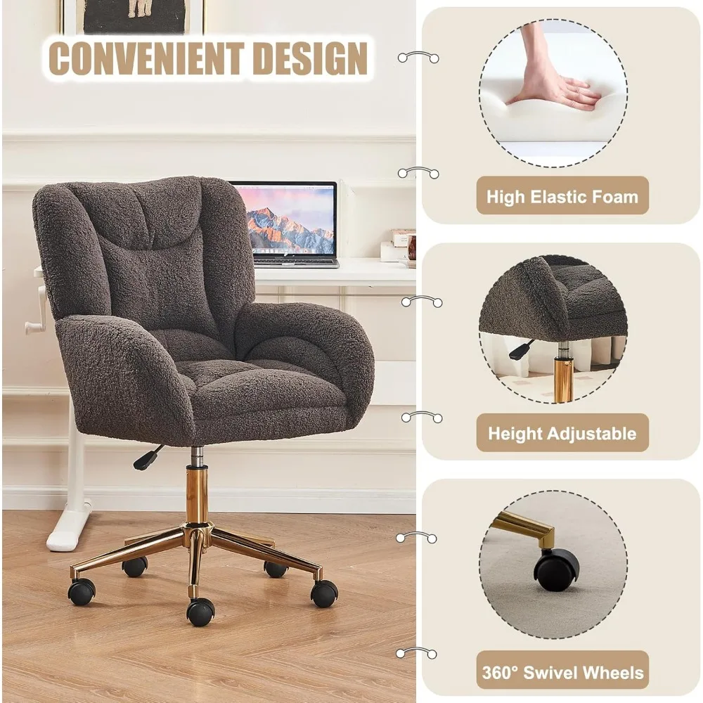 كرسي مكتب كمبيوتر منجد بارتفاع قابل للتعديل مع عجلات، كرسي مهام حديث للاستخدام المكتبي والمنزلي، كرسي مكياج واي فاي