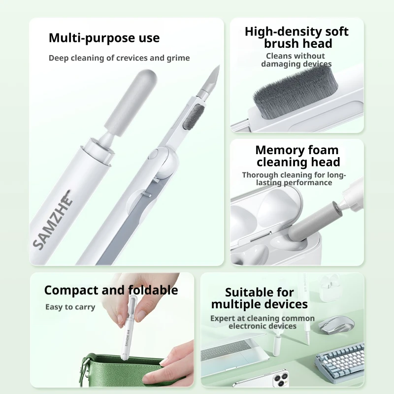 SAMZHE 3-in-1 Ohrhörer-Reinigungsstift Bluetooth-Kopfhörer-Reinigungsset für Ohrhörer Tragbares Kabelloses Kopfhörer-Etui Reinigungswerkzeug-Set – Detail 3