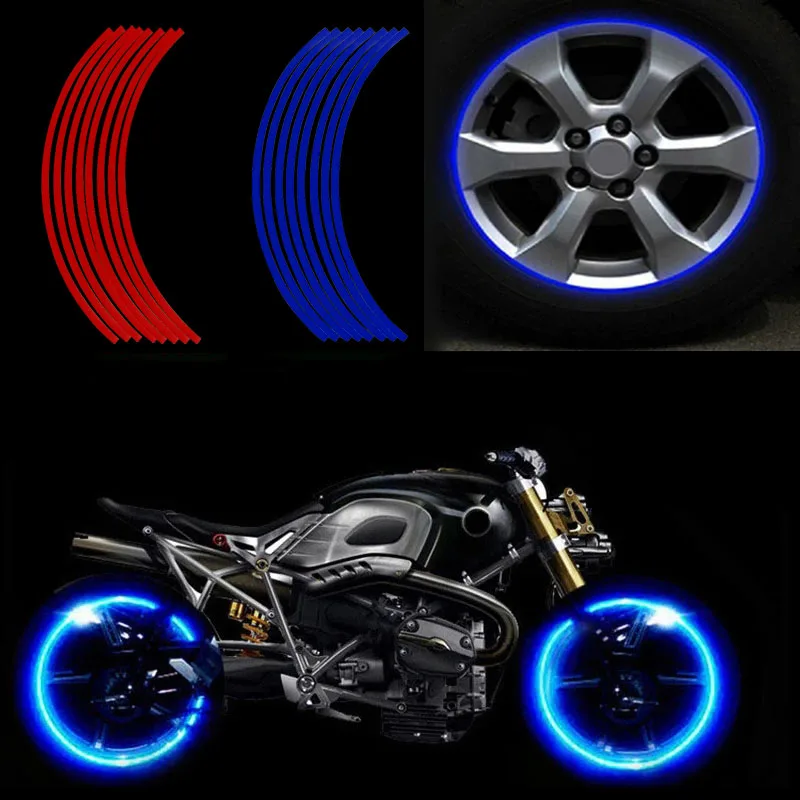 Wheel Decals Motorcycle Wheel Tire Stickers 16 Pieces 17 Inch 18 Inch Reflective Tape for Motorcycle Car Decals Bike Accessories