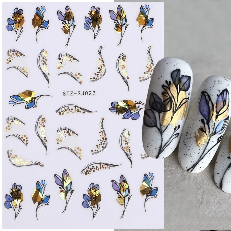 2 Stuks Glitter Blad Nail Art Stickers Laser Geometrie Bloemen Bladeren Schuifregelaars Voor Nagels Glanzende Golflijn Dierenprint Zelfklevende Stickers