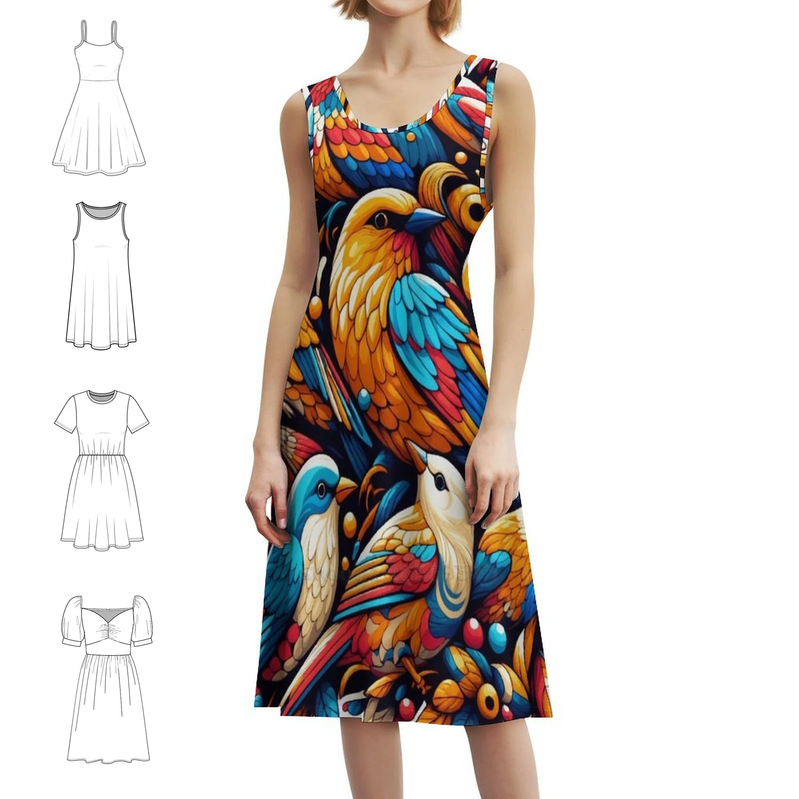 فستان Everybirdy مزين بالورود للنساء للربيع والصيف فستان كاجوال للحفلات من Everybirdy Birds Bird Nature Pattern فستان سهرة #1