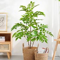 76-140（49.2in）Artificial Ficus Tree Branch Fake Lacquer Tree Plastic Banyan Plants Green Tall Palm Leaves For Home Garden Decor