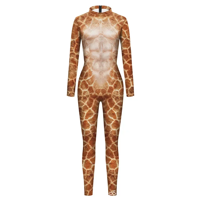 Disfraz de jirafa para adultos, mono con estampado Animal 3D, zorro, Tigre, serpiente, leopardo, Catsuit, Zentai