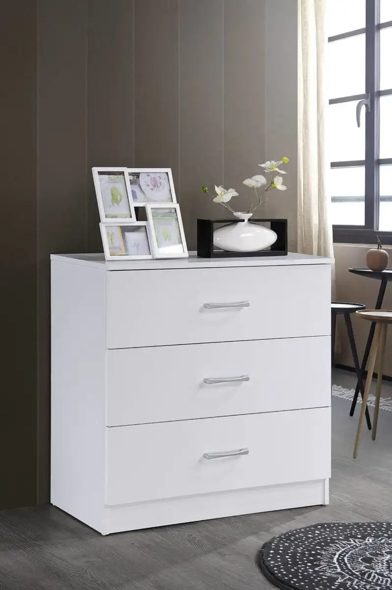 

3-Drawer Chest,Metal Glides under Each Drawer,Ring Pull Style Handle,Hardware and Manual Included,White/Black/Mahogany/Chocolate