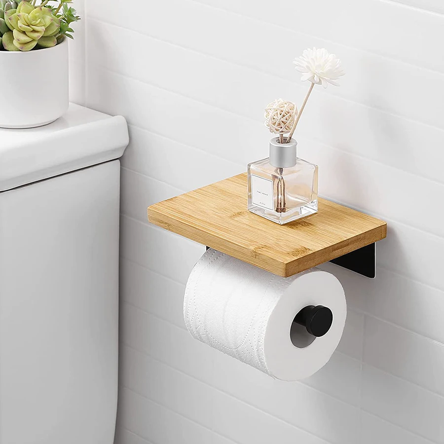 Solid Wood Paper Towel Holder No Punch Bathroom Tissue Box Toilet Cell Phone Paper Roll Paper Holder view 3