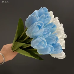 SunMade New 3 Pcs/Lot Real Touch Tulips Fake Flowers Wedding Decoration Blue Flores Decor Mariage Flower Bouquet Accessaries DIY