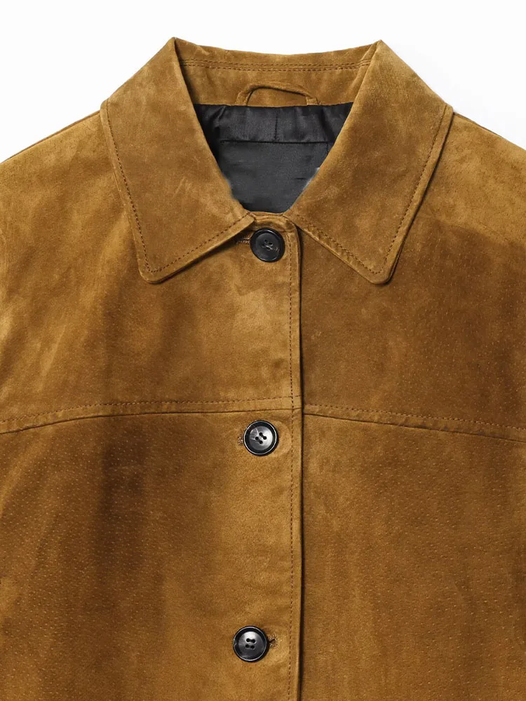 2025 امرأة الموضة الأوروبية والأمريكية نمط الخريف جديد مكافحة المخملية تأثير دعوى مهرج زر سترة طويلة الأكمام ملابس خارجية Muje #3