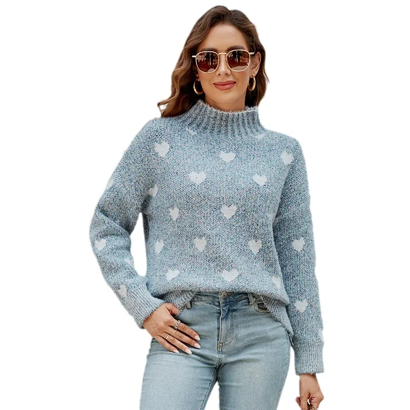

Chenille Love European and American Sweater Women's 2023 Fall/Winter New Semi-Turtleneck Loose Cross-border Knitwear