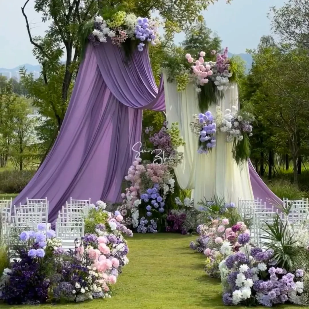 Purple Beige Draping Fabric for Wedding Scene Layout Suspended Ceiling Stage Background Decoration Arch Purdah Fabric