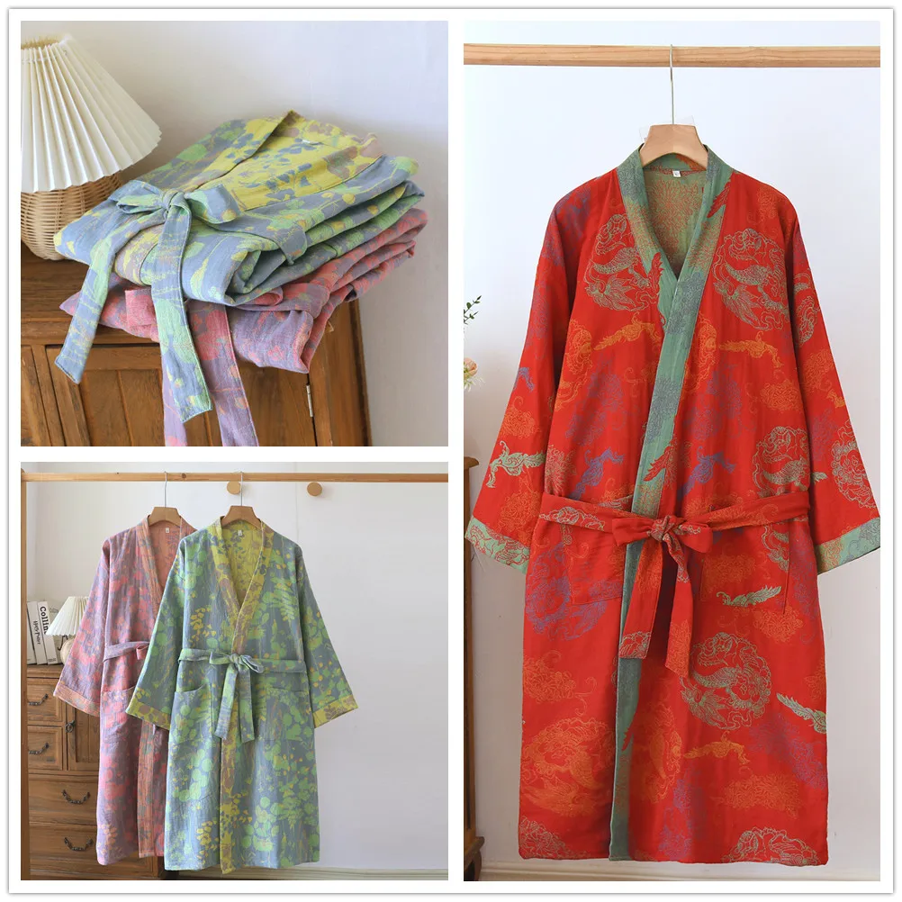 Cotton Double Gauze Bathrobe Casual Loose Pajamas Spring Summer Couples Home Clothes Women's Sleepwear Night Wear Robes