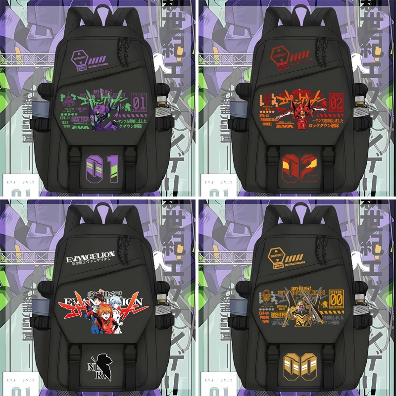 

EVANGELION School Bag Anime Backpack for Teenager High School Student Schoobag Boys Large Capacity Multilayer Nylon Shoulder Bag