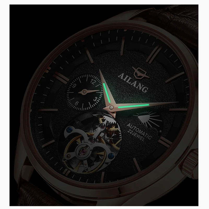 AILANG Mens Watches Top Brand Luxury Mechanical Watch Leather Strap Waterproof Lumionous Fashion Tourbillon Wristwatch Men