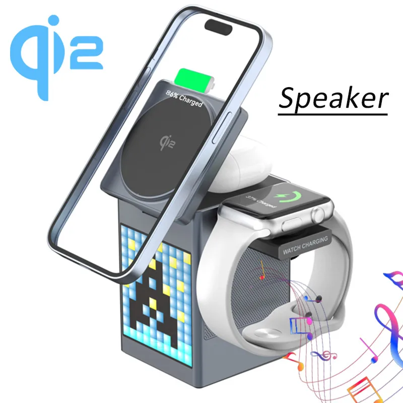 

QI2 Магнитная подставка для беспроводного зарядного устройства, будильник, Bluetooth-динамик для Magsafe iPhone 17 ~ 12 Airpods Pro Apple Watch, быстрая зарядка