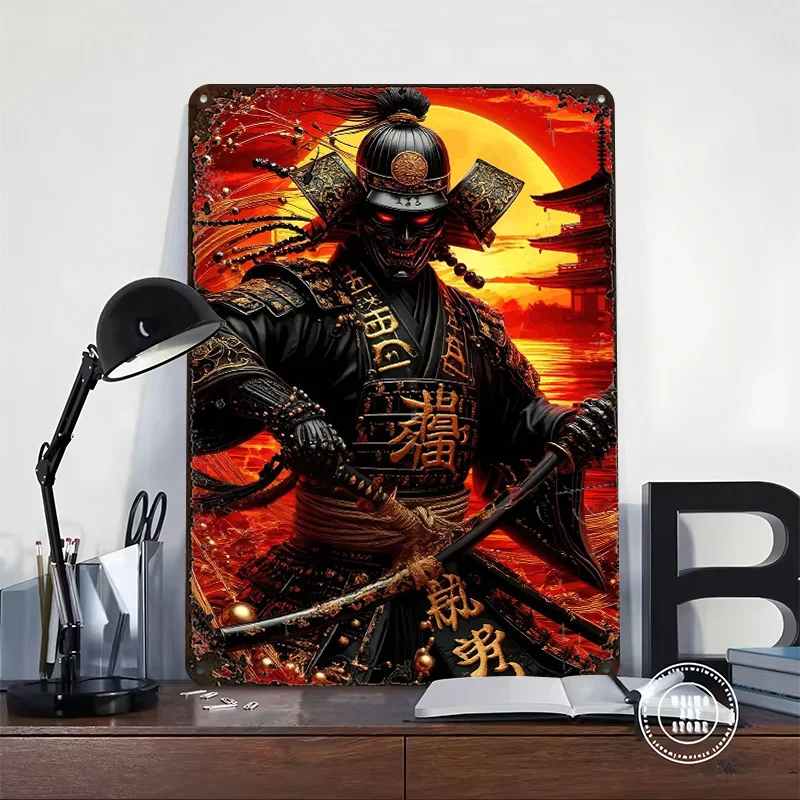 Demonic Samurai Warrior At Sunset Metal Poster Customized Wall Art Retro Vintage Metal Tin Signs for Home Decoration Ornaments